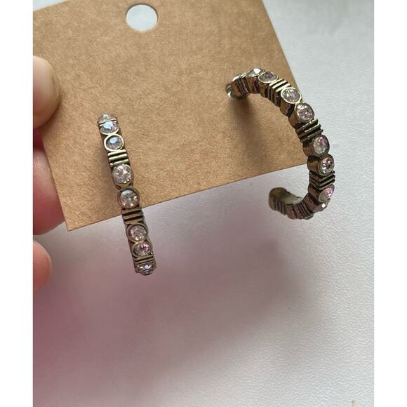 Premier Designs Antique Gold Sparkle Rhinestone Hoop Earrings - Picture 1 of 6